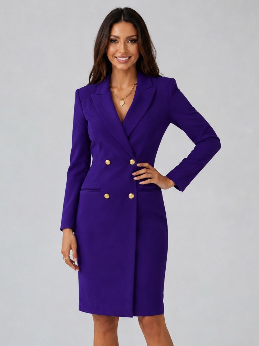 Tahari Classics Purple Wool Double Breasted Blazer Dress Size 4